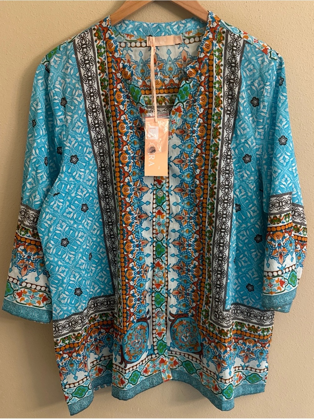 La Cera Mosaic Border Print Tunic Lightweight India Size XL New